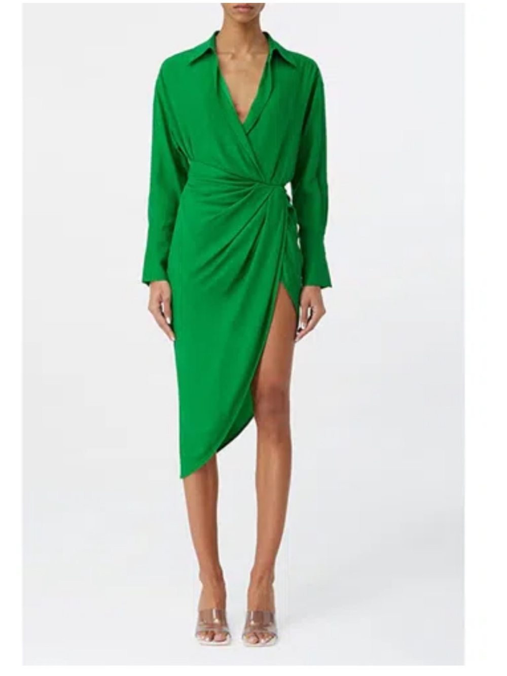 Gauge81 Puno Green Silk Draped Midi Dress Size Small Collared Satin